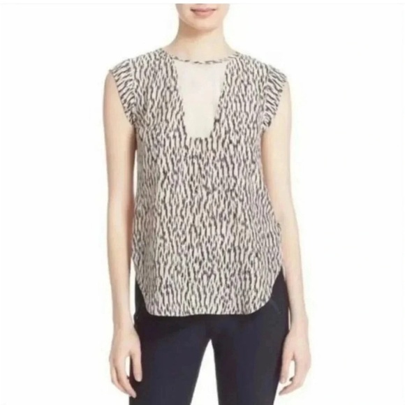Rebecca Taylor Mirage silk  Black and beige Sleeveless Cut Out Blouse - Picture 12 of 12